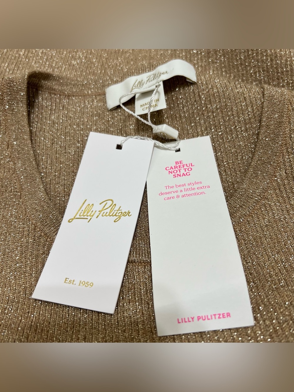 Lilly Pulitzer Esli Sleeveless Sweater Tank in Sand Bar Metallic Size Medium - Picture 9 of 13